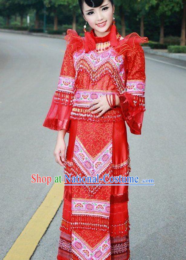 Traditional Chinese Miao Tribe Clothing Suits Garment Outfits and Hat Complete Set for Women or Girls