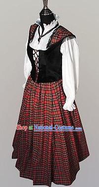 Traditional Medieval Costume Renaissance Costumes Historic Female Scottish Clothing Complete Set for Women