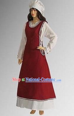 Traditional British National Costume Medieval Costume Renaissance Costumes Historic Servant Dresses Complete Set for Women