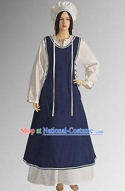 Traditional British National Costume Medieval Costume Renaissance Costumes Historic Servant Dresses Complete Set for Women