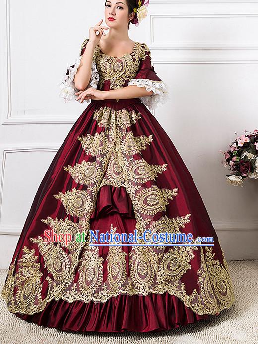 Traditional European English Buckingham Palace Princess Queen Clothing British National Costumes and Headwear Complete Set for Women and Girls