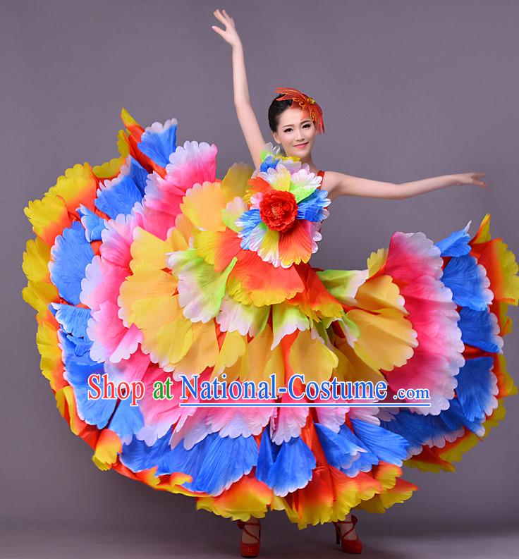 Chinese Classic Flower Dance Costume and Headwear Complete Set