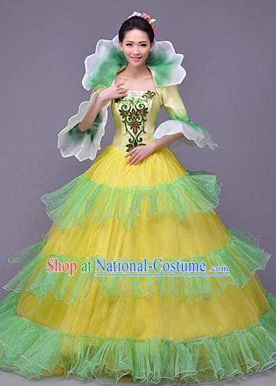 Chinese Traditional High Collar Flower Dance Costumes and Headwear Complete Set