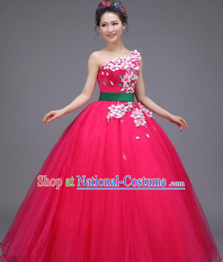 Chinese New Year Dancing Costume Stage Opening Dance Costume Parade Dancewear Evening Dress and Hair Accessories Complete Set