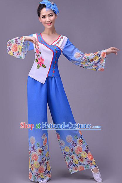 Asian Fan Dance Uniform Singing Choir Outfits Dancing Costume Stage Opening Dance Costume Parade Competition Dancewear Complete Set