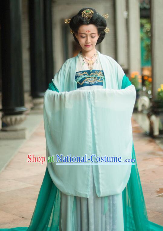 Asian Ancient Costume Chinese Tang Dynasty Clothing and Hair Accessories Clothing Complete Set for Women