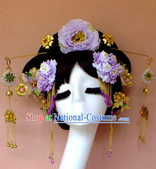 Chinese Empress Princess Queen Black Wigs and Hair Accessories Hair Jewelry Fascinators Headbands Hair Clips Bands Bridal Comb Pieces Barrettes