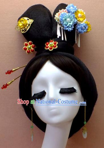 Chinese Empress Princess Queen Black Wigs and Hair Accessories Hair Jewelry Fascinators Headbands Hair Clips Bands Bridal Comb Pieces Barrettes