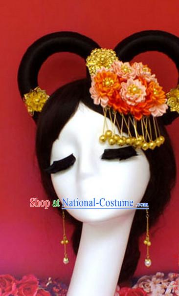 Chinese Empress Princess Queen Black Wigs and Hair Accessories Hair Jewelry Fascinators Headbands Hair Clips Bands Bridal Comb Pieces Barrettes