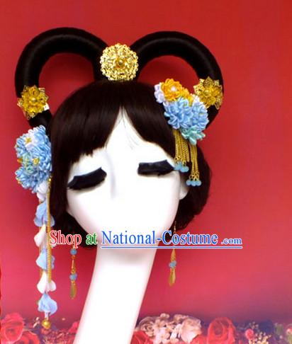 Chinese Empress Princess Queen Black Wigs and Hair Accessories Hair Jewelry Fascinators Headbands Hair Clips Bands Bridal Comb Pieces Barrettes