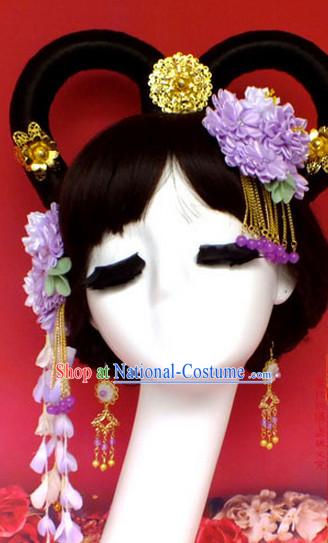 Chinese Empress Princess Queen Black Wigs and Hair Accessories Hair Jewelry Fascinators Headbands Hair Clips Bands Bridal Comb Pieces Barrettes