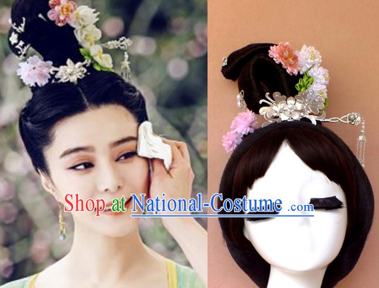 Chinese Ancient Princess Black Wigs Hair Accessories Hair Jewelry Fascinators Headbands Hair Clips Bands Bridal Comb Pieces Barrettes