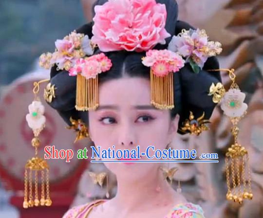 Chinese Empress Princess Queen Black Wigs and Hair Accessories Hair Jewelry Fascinators Headbands Hair Clips Bands Bridal Comb Pieces Barrettes