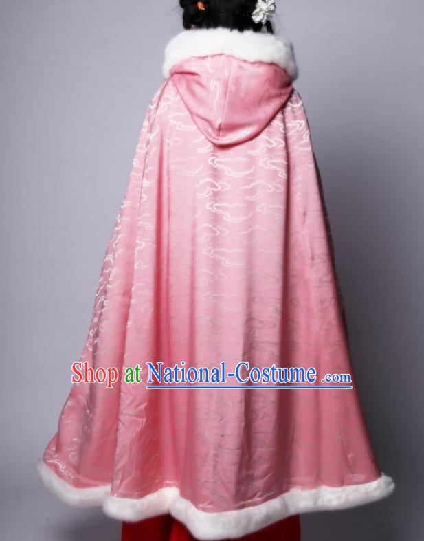 Chinese Classic Pink Winter Mantle Cape for Women