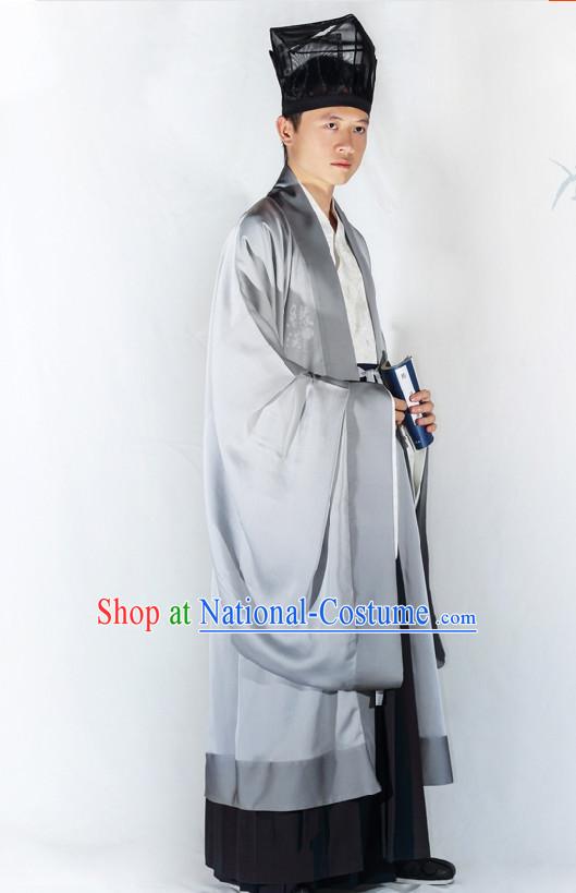 Chinese Classic Han Dynasty Clothing and Hat Complete Set for Men