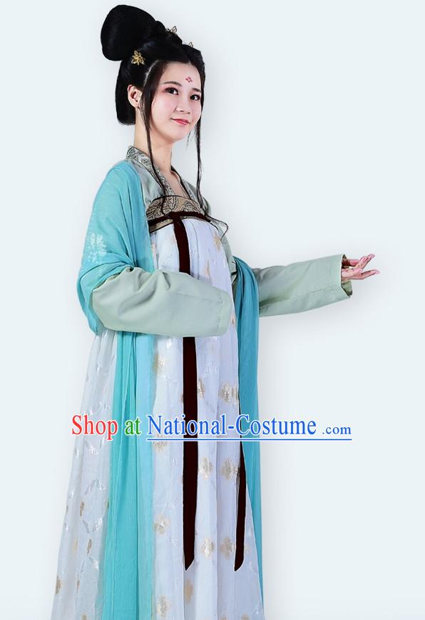 Chinese Ancient Tang Dynasty Clothing and Hair Accessories Complete Set for Women