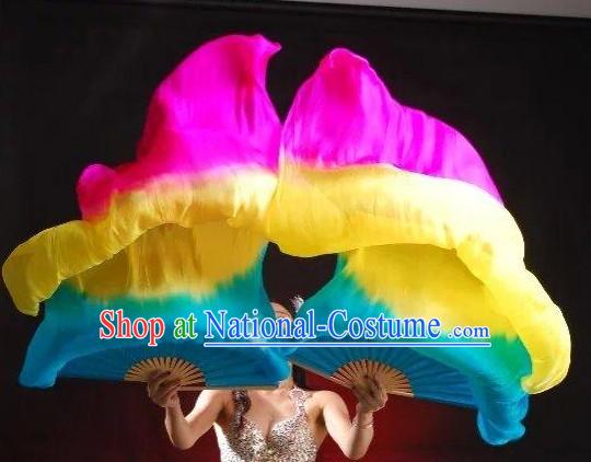 1.5 Meters Pure Silk Long Color Change Chinese Dance Belly Dance Hand Fans Hand Fan Japanese Wedding Fans Oriental Fan