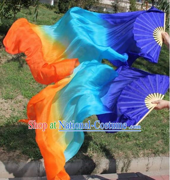 1.5 Meters Pure Silk Long Color Change Chinese Dance Belly Dance Hand Fans Hand Fan Japanese Wedding Fans Oriental Fan