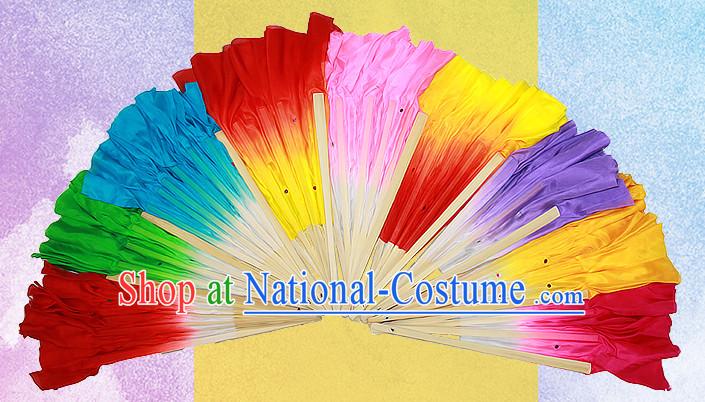 15 Inches Long Pure Silk Long Color Change Chinese Dance Belly Dance Hand Fans Hand Fan Japanese Wedding Fans Oriental Fan