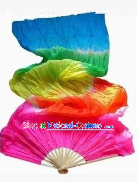 Rainbow 1.5 Meters Imitation Silk Long Color Change Chinese Dance Belly Dance Hand Fans Hand Fan Japanese Wedding Fans Oriental Fan