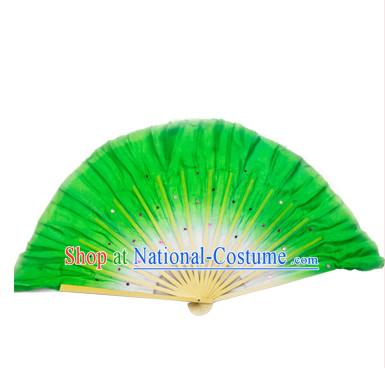 Green 16 Inches Pure Silk Color Change Chinese Dance Belly Dance Hand Fans Hand Fan Japanese Wedding Fans Oriental Fan