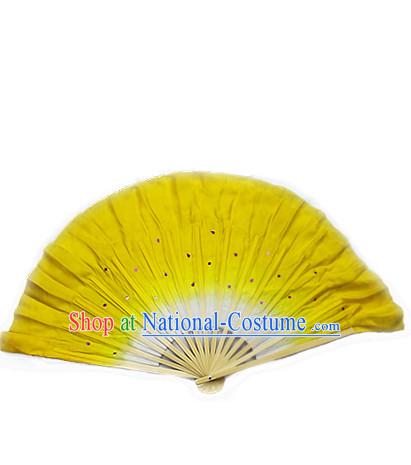 Yellow 16 Inches Pure Silk Color Change Chinese Dance Belly Dance Hand Fans Hand Fan Japanese Wedding Fans Oriental Fan