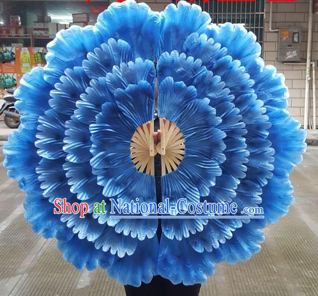 Traditional Blue Large Peony Flower Dance Hands Fan Hand Fan Stage Performance Parade Korean Japanese Chinese Fan