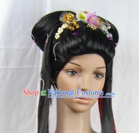 Ancient Chinese Wigs Female Wigs Toupee Wig Hair Extensions Sisters Weave Cosplay Wigs Lace and Hair Jewelry for Women