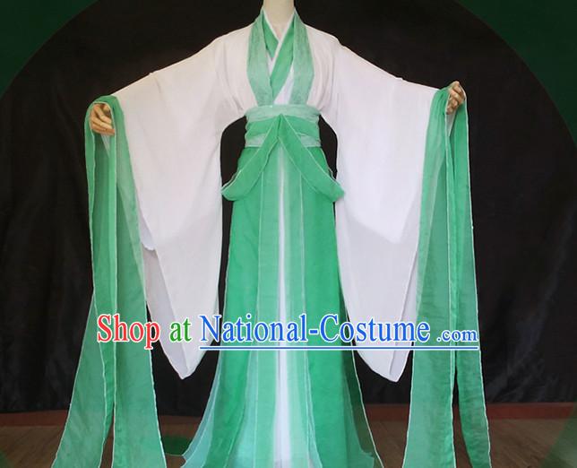 Chinese Ancient Legend Green Snake Wear Costumes and Headwear Complete Set