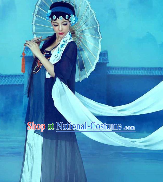 Chinese Ancient Legend Green Snake Wear Costumes and Headwear Complete Set