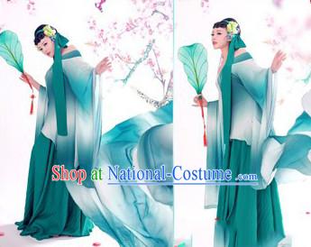 Chinese Ancient Legend Green Snake Wear Costumes and Headwear Complete Set