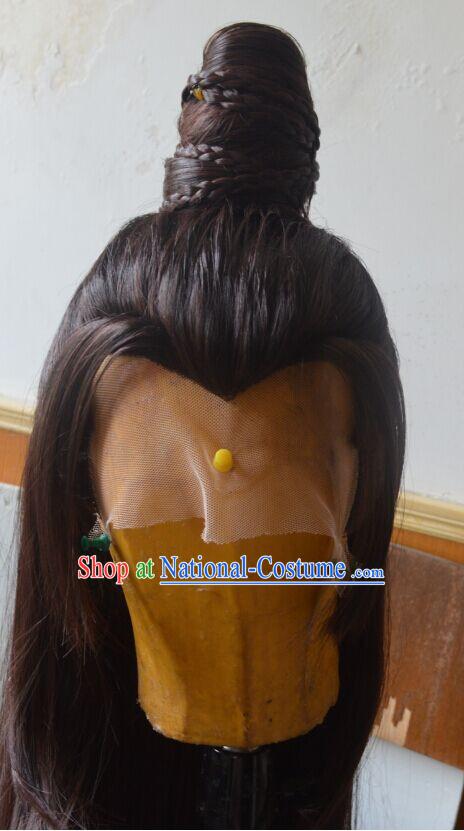 Ancient Chinese Japanese Korean Asian Long Wigs Cosplay Wig Hair Extensions Toupee Full Lace Front Weave Pieces for Men