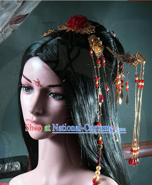 Ancient Chinese Japanese Korean Asian Princess Fairy Long Wigs Cosplay Wig Hair Extensions Toupee Full Lace Front Weave Pieces for Women