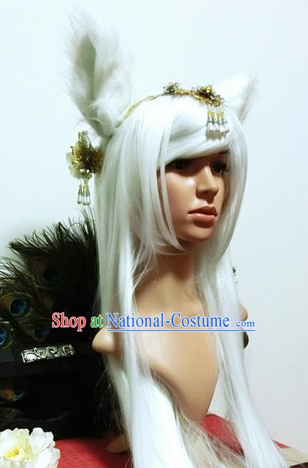 Ancient Chinese Japanese Korean Asian Princess Fairy Long Wigs Cosplay Wig Hair Extensions Toupee Full Lace Front Weave Pieces for Women