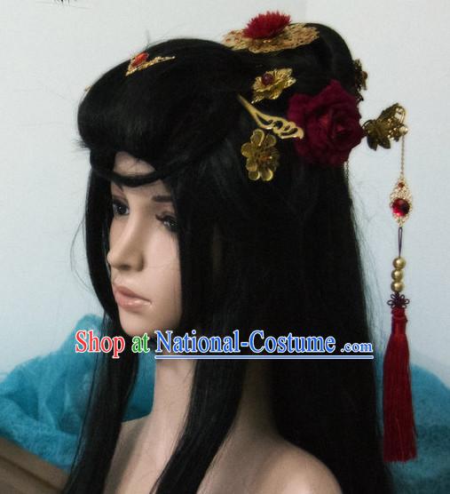 Ancient Chinese Japanese Korean Asian Princess Long Wigs Cosplay Wig Hair Extensions Toupee Full Lace Front Weave Pieces for Women