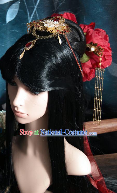 Ancient Chinese Japanese Korean Asian Princess Long Wigs Cosplay Wig Hair Extensions Toupee Full Lace Front Weave Pieces for Women