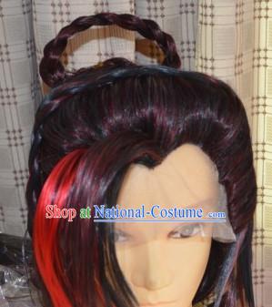 Ancient Chinese Japanese Korean Asian Long Wigs Cosplay Wig Hair Extensions Toupee Full Lace Front Weave Pieces for Men