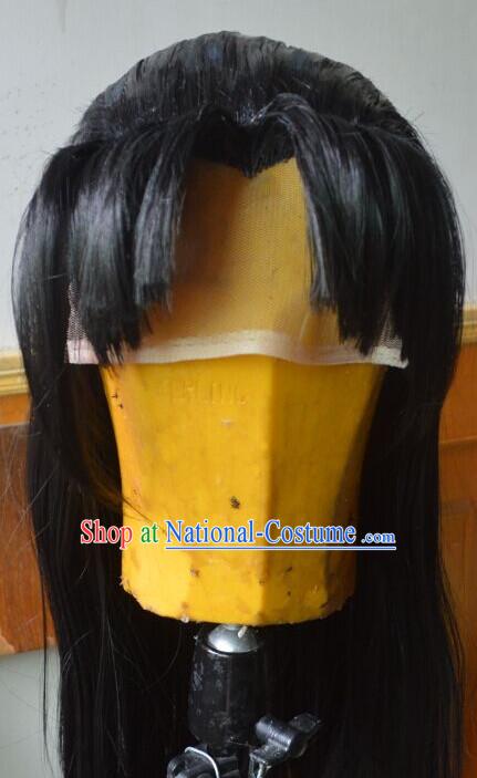 Ancient Chinese Japanese Korean Asian Prince Long Wigs Cosplay Wig Hair Extensions Toupee Full Lace Front Weave Pieces for Men