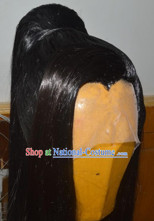 Ancient Chinese Japanese Korean Asian Prince Long Wigs Cosplay Wig Hair Extensions Toupee Full Lace Front Weave Pieces for Men