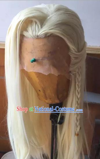 Ancient Chinese Japanese Korean Asian Prince Long Wigs Cosplay Wig Hair Extensions Toupee Full Lace Front Weave Pieces for Men