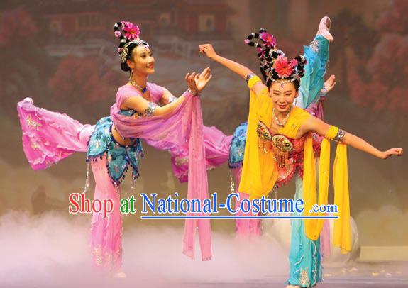 Ancient Chinese Classical Dance Costumes and Headwear Complete Set for Women