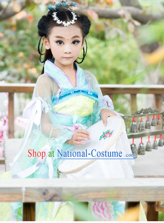 Traditional Chinese Tang Dynasty Dress and Headwear Complete Set for Kids