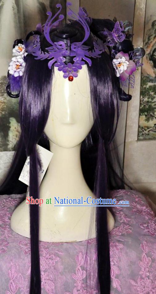 Chinese Empress Queen Princess Long Wig Hair Extensions Real Wigs Toupee Full Lace Front Wigs Weave Pieces and Hair Jewelry for Women