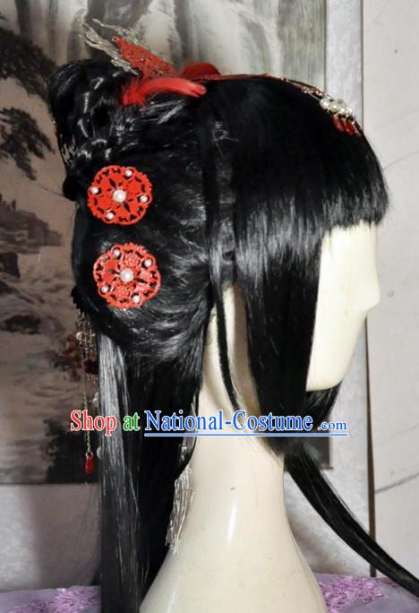 Chinese Empress Queen Princess Long Wig Hair Extensions Real Wigs Toupee Full Lace Front Wigs Weave Pieces and Hair Jewelry for Women