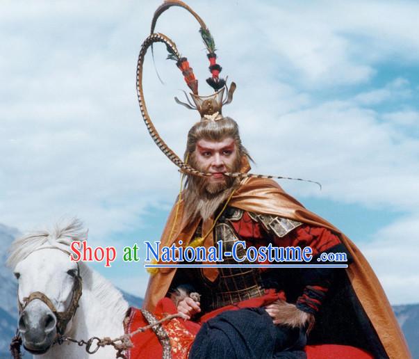 TVB Derek Kwok Monkey King Armor Costumes and Long Feather Headpieces Complete Set for Men