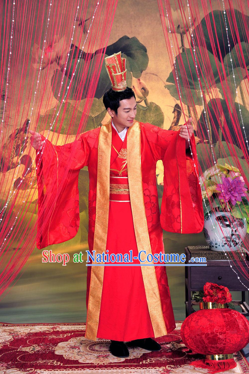 Chinese Traditional Bridegroom Suit and Hat Complete Set