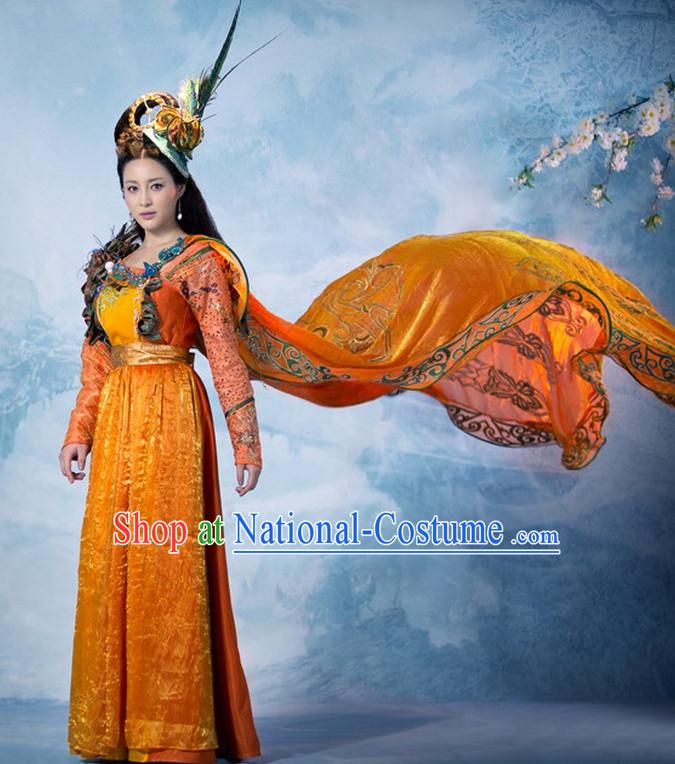 Ancient Chinese Minority National Princess Clothes and Head Accessories Complete Set