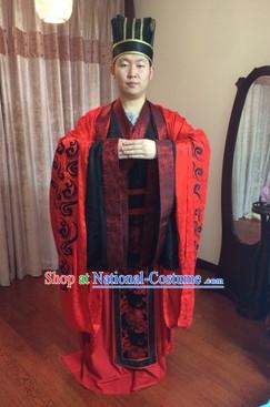 Traditional Chinese Wedding Bridegroom Dresses and Hat Complete Set