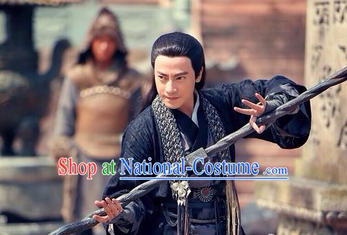 Ancient Chinese Swordman Long Black Wig for Men