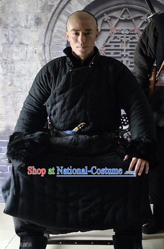 Chinese Traditional Long Black Mandarin Collar Robe Clothing for Men